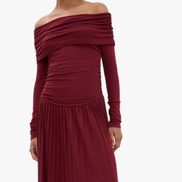 Lioness Field of Dreams LongSleeve Off The Shoulder Maxi Dress - Burgundy - Picture 1 of 6